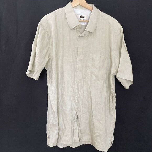 Joseph Abboud Mens Tan Linen Short Sleeve Button-Up Shirt XXL classic clean - Picture 1 of 6